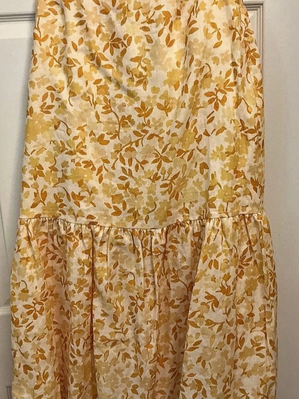 Peony 100% Linen Tiered Maxi Skirt - Yellow/Daffodil Floral Print - Size L NWT